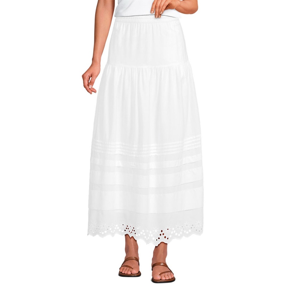 Lands End White Voile Eyelet Tiered Maxi skirt, xs